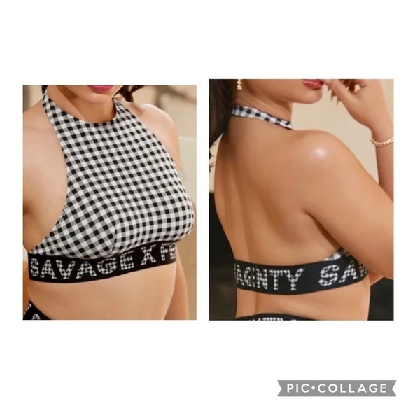 FENTY X SAVAGE Women’s FOREVER SAVAGE Halter Bralette Black White CHECK’D OUT - Picture 1 of 8